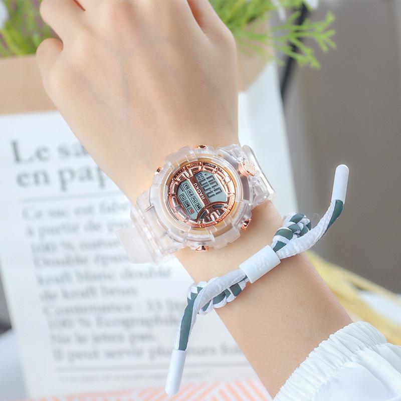 Nuevo transparente simple temperamento moda tendencia unicornio reloj electrónico redondo estudiante deportes caramelo reloj electrónico