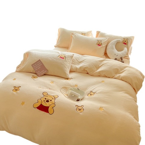 Category a maternal and infant grade cartoon milk velvet four-piece set skin-friendly baby velvet warm autumn and winter thickening home textile wholesale