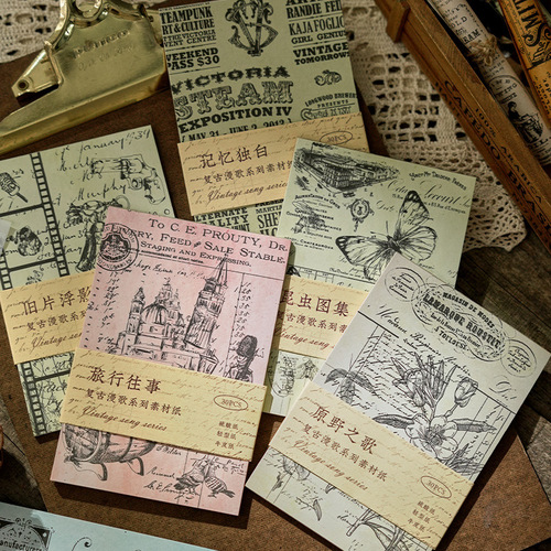 Early foam sulfuric acid paper material paper Retro Mange series European and American retro handbag DIY decorative base paper 30 sheets