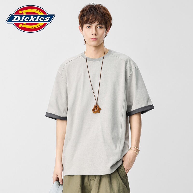 Dickies Special Edition Japanese-Style Heavyweight Short-Sleeve T-Shirt for Men, Summer Solid Color Loose Fit Five-Quarter Sleeve Tee, Versatile