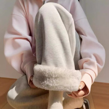 灰色羊羔绒运动裤女秋冬宽松束脚棉裤加绒加厚阔腿裤直筒休闲卫裤