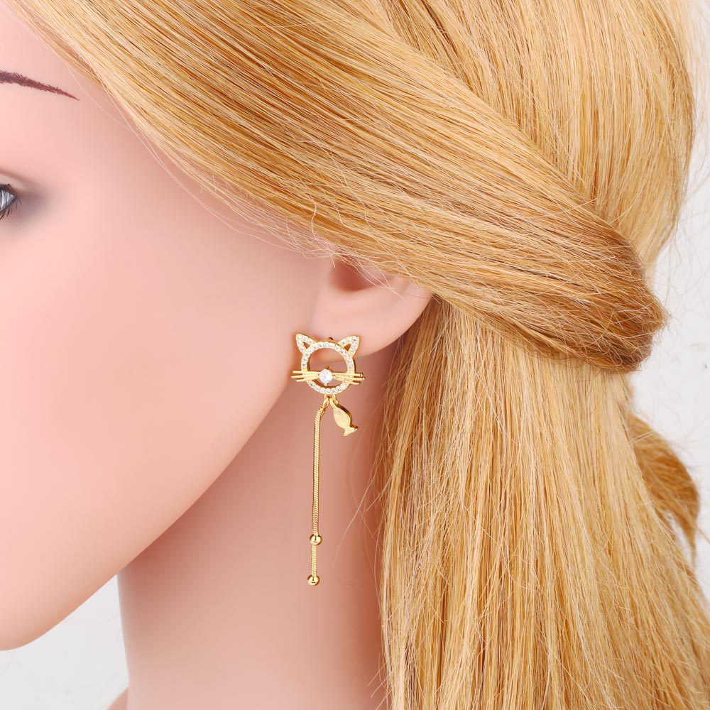 Fashion Inlaid Zircon Long Fringe Copper Earrings Female