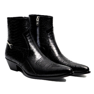 European and American Cross-border Foreign Trade CHELSEA BOOT CHELSEA Boots Men's Pointed Leather Snake Pattern High Street Martin Boots