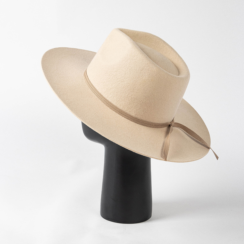 Europeo y americano otoño e invierno nuevo estilo cinta arco moda casual corona superior oveja lana Jazz sombrero compras cálido sombrero superior