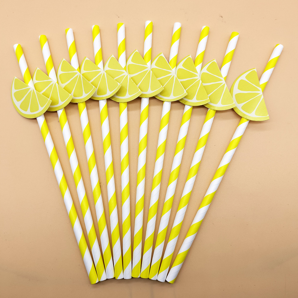 Tarjeta de paja de limón de celebridades en línea paja decorativa desechable postre degradable leche té bar fiesta paja creativa