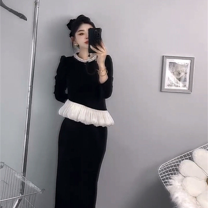 欧货高级感时尚套装女24秋季设计感赫本风荷叶边上衣半身裙两件套|undefined