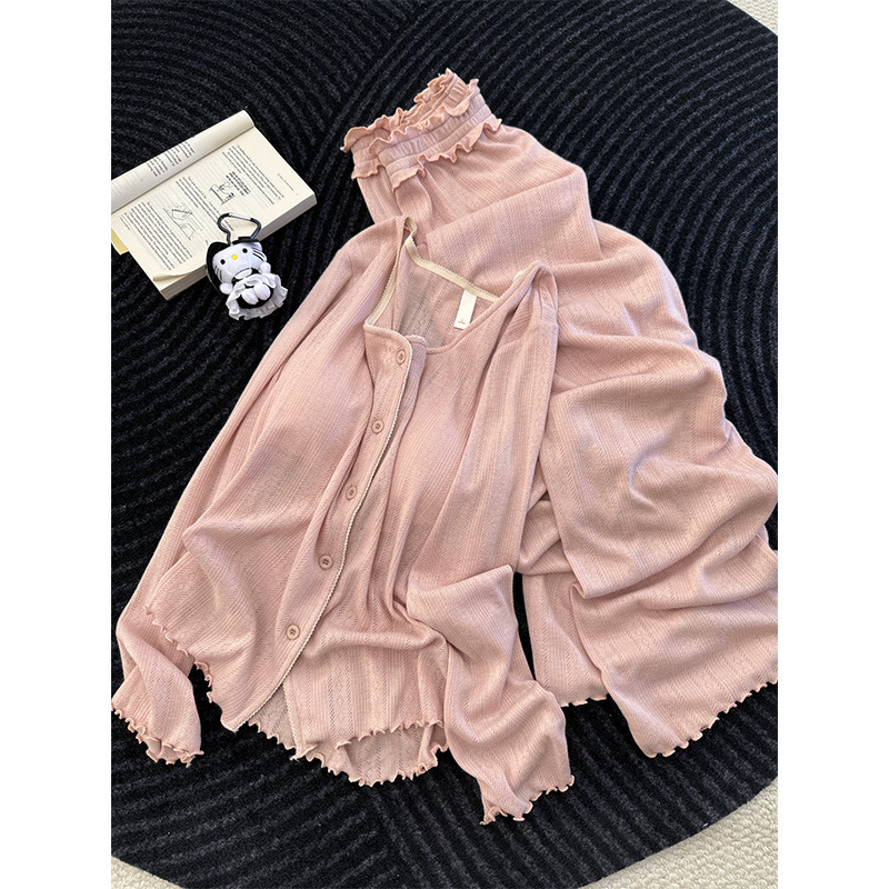 Women's pajamas with chest pads, spring and autumn cotton long-sleeve sweet princess style 2026 new home wear set, can be worn outside Women's pajamas with chest pads, spring and autumn cotton long-sleeve sweet princess style 2026 new home wear set, can be worn outside