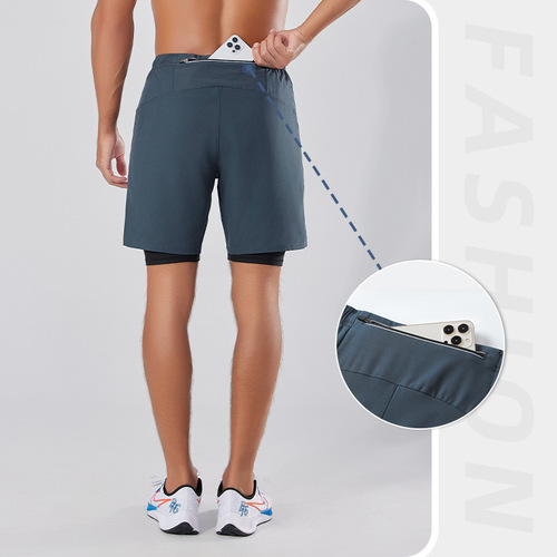 Men's Large Size Double Layer Basketball Training Shorts Outdoor Running Anti-Bleeding Quick Dry Shorts