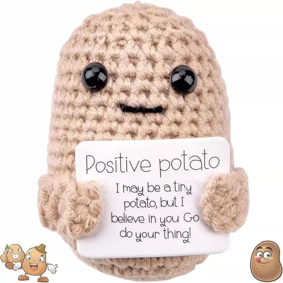 Amazon positivepotato hilado de lana tejida ganchillo patata divertida descompresión muñeca tejida a mano