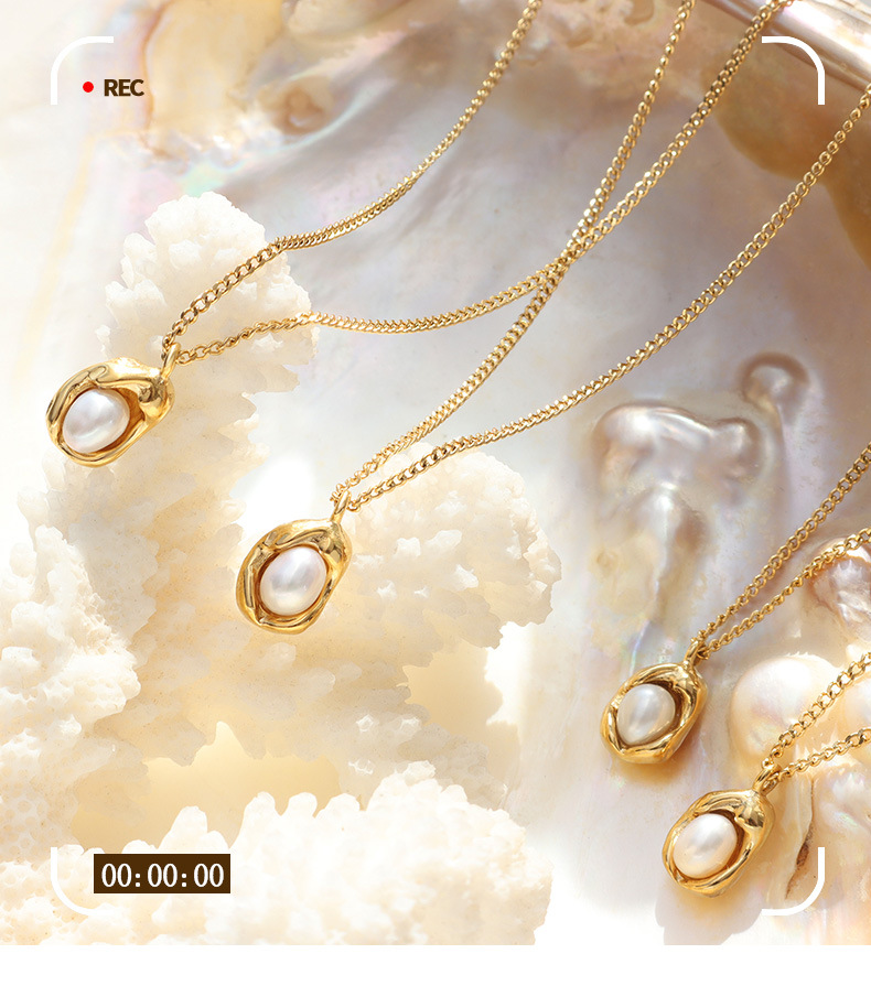 Fashion Geometric Titanium Steel Necklace Plating Pearl Stainless Steel Necklaces