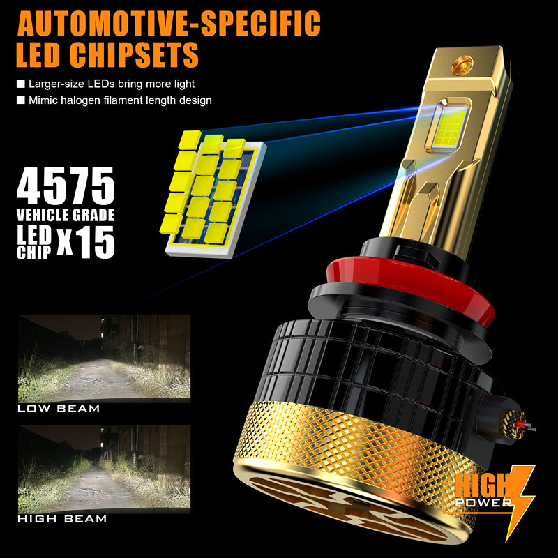 Faros de automóvil LED de alta potencia H11 aleta de cobre puro doble tubo de cobre sistema de conducción de calor LED general para automóviles