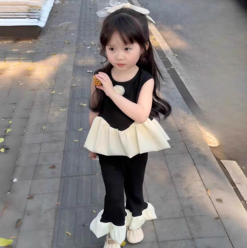 Black Swan! Baby Girl Ballet Princess Style Vest Top Fashionable Bootcut Pants Suit