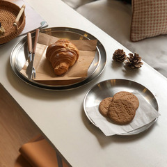 不鏽鋼餐盤野餐點心盤子野炊分裝盤蛋糕圓盤托盤ins風甜品盤金屬