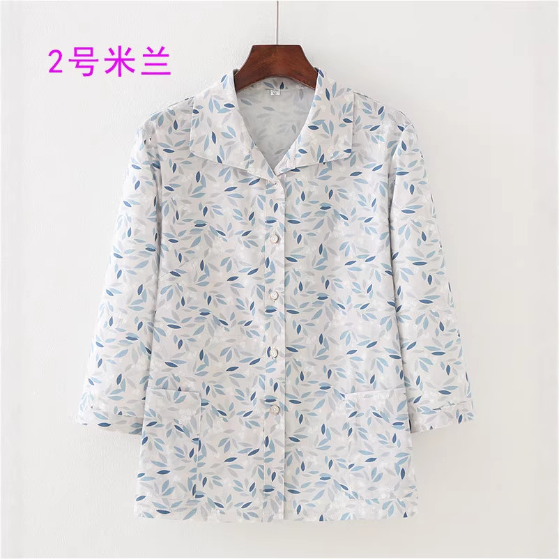 中老年人纯棉衬衫女奶奶七分袖全棉衣服夏季婆婆上衣妈妈翻领衬衣