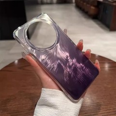 華為pura70Ultra鐳射漸變手機殼狐尾羽毛MATE60pro適用防摔保護套