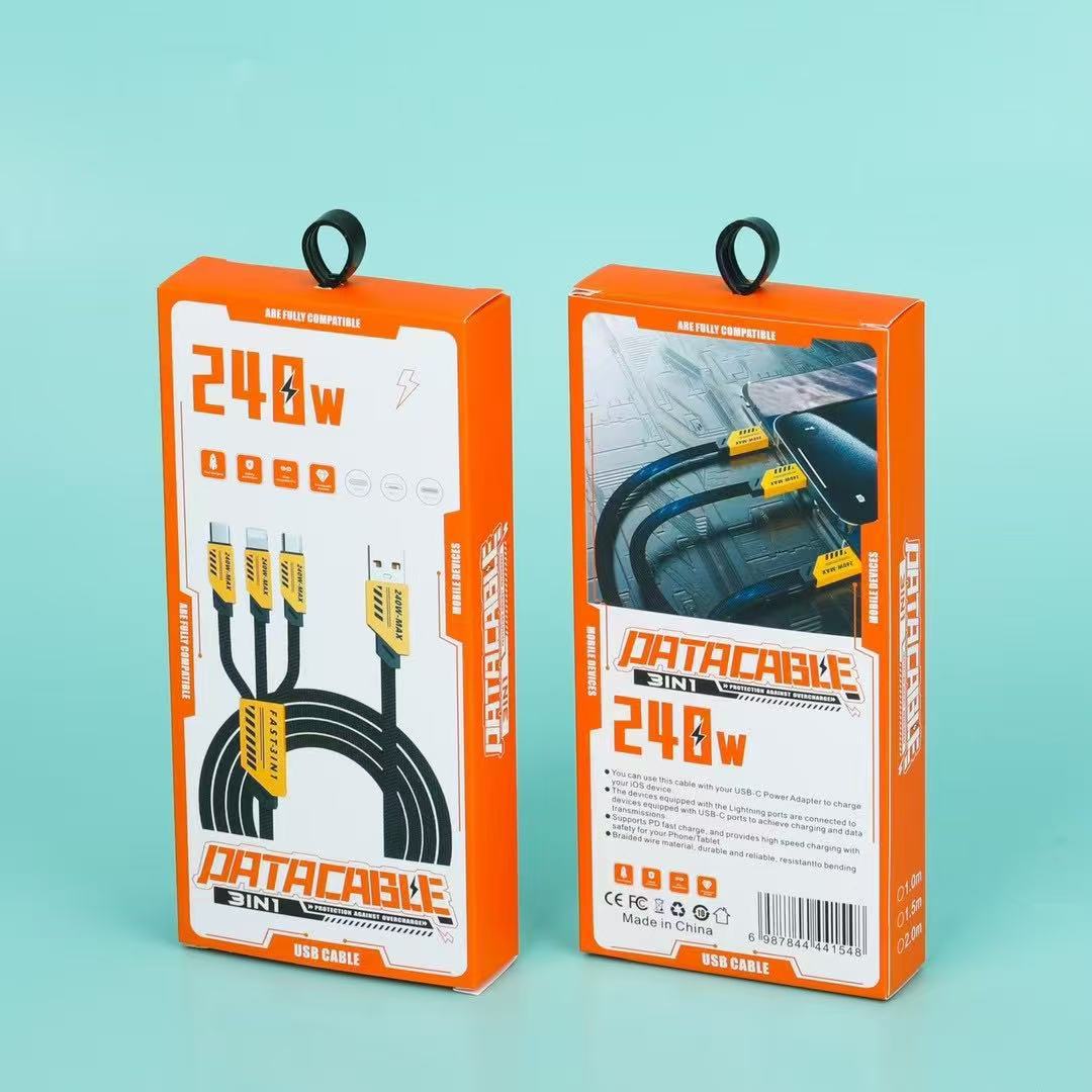 Cable de datos tres en uno de carga flash de doble motor de nitruro de galio Mecha para Apple Huawei Android Honor Xiaomi Car