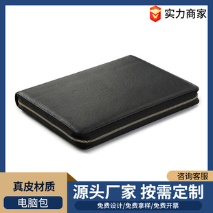 Manufacturer Customized First-Layer Cowhide Zipper Clutch Bag Square Multi-Compartment Men's and Women's Genuine Leather Clutch Bag Tablet Bag