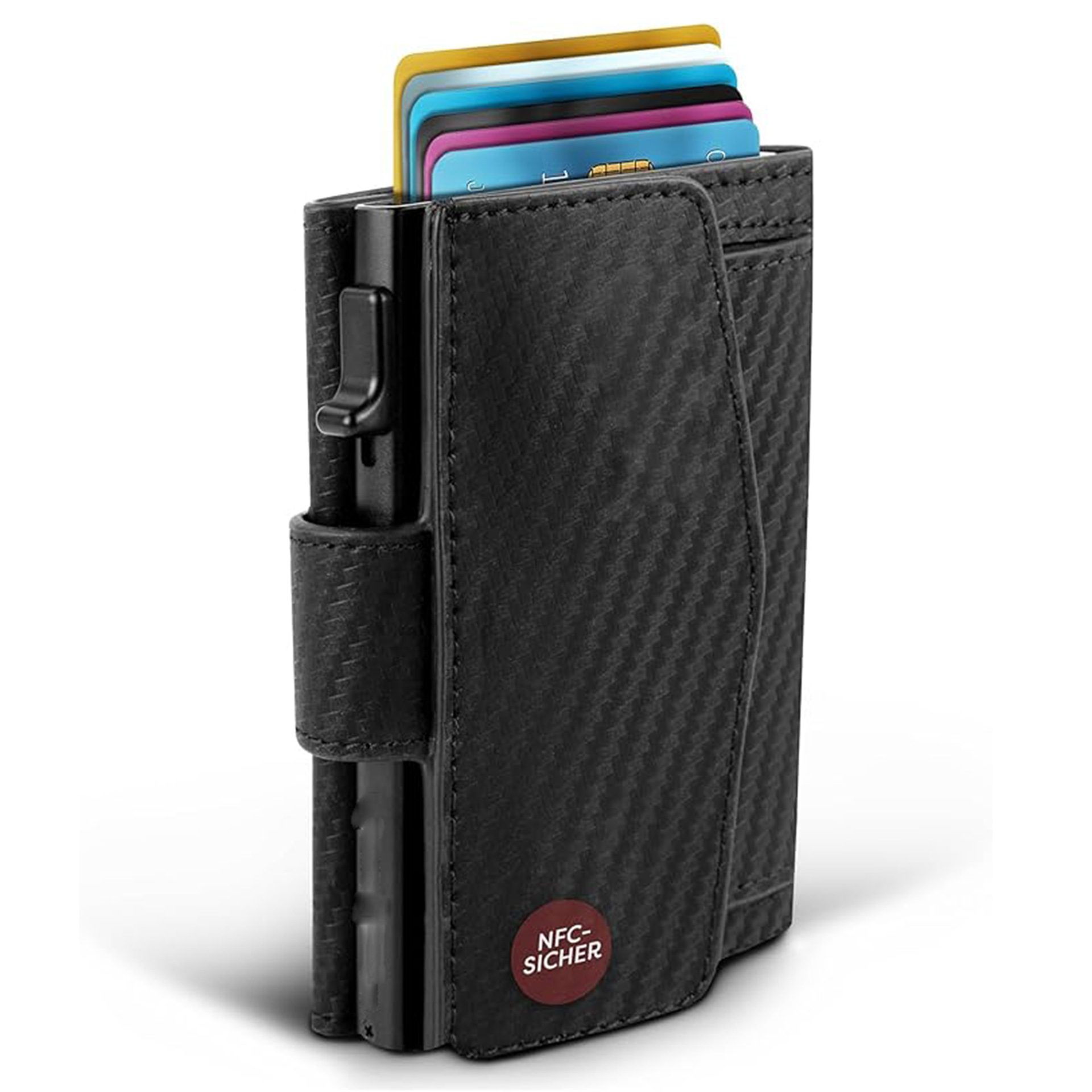 Amazon side-push RFID anti-robo bolsa de tarjeta de deslizamiento triple multi-tarjeta cartera de cuero de negocios cartera de cuero para hombres