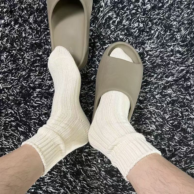 Thick Line Knitted Socks Retro Hong Kong Style Organic Cotton Color Breathable Beige Long Tube Men's and Women's Sports Socks