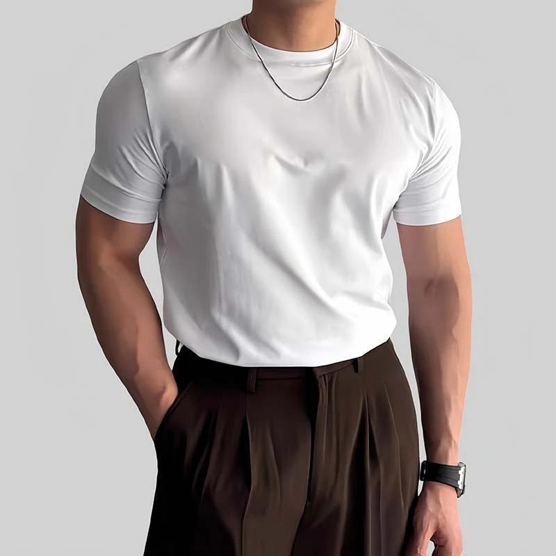 Jimi Hecusen メンズ フロントショルダー半袖 Tシャツ トレンド ラウンドネック スリムフィット 万能 ホワイト Tシャツ Xingcan Trendy House|undefined