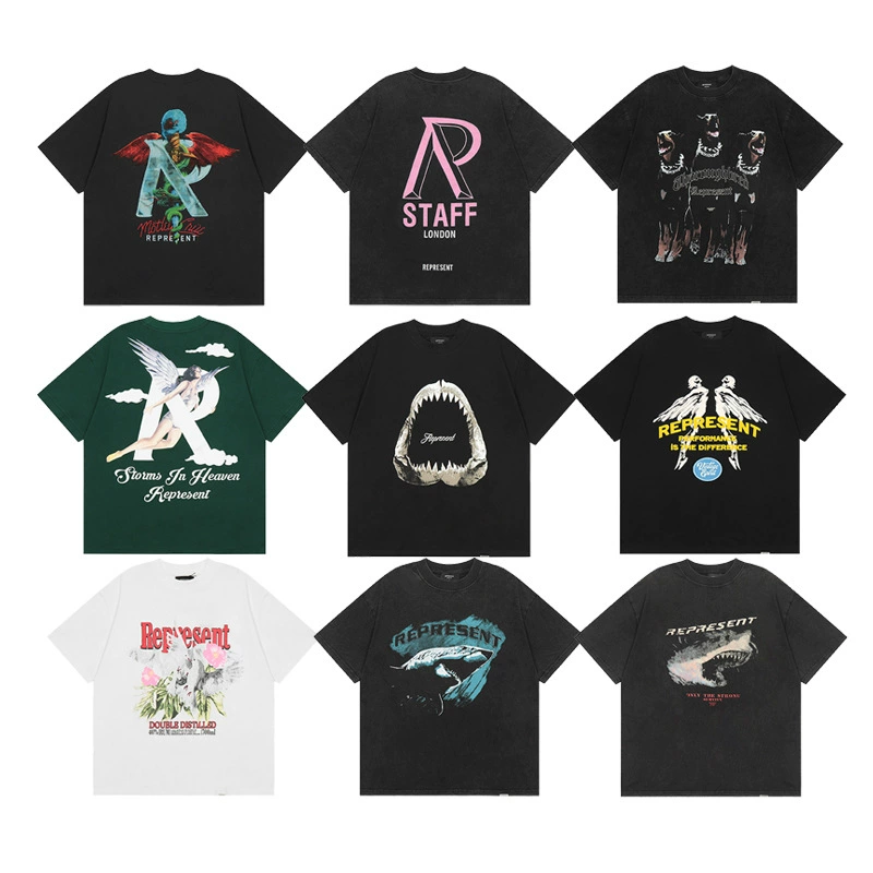 Американские нишевые высокие улицы represent Доберманы с короткими рукавами мужская пара свободная футболка женская белая акула слоган