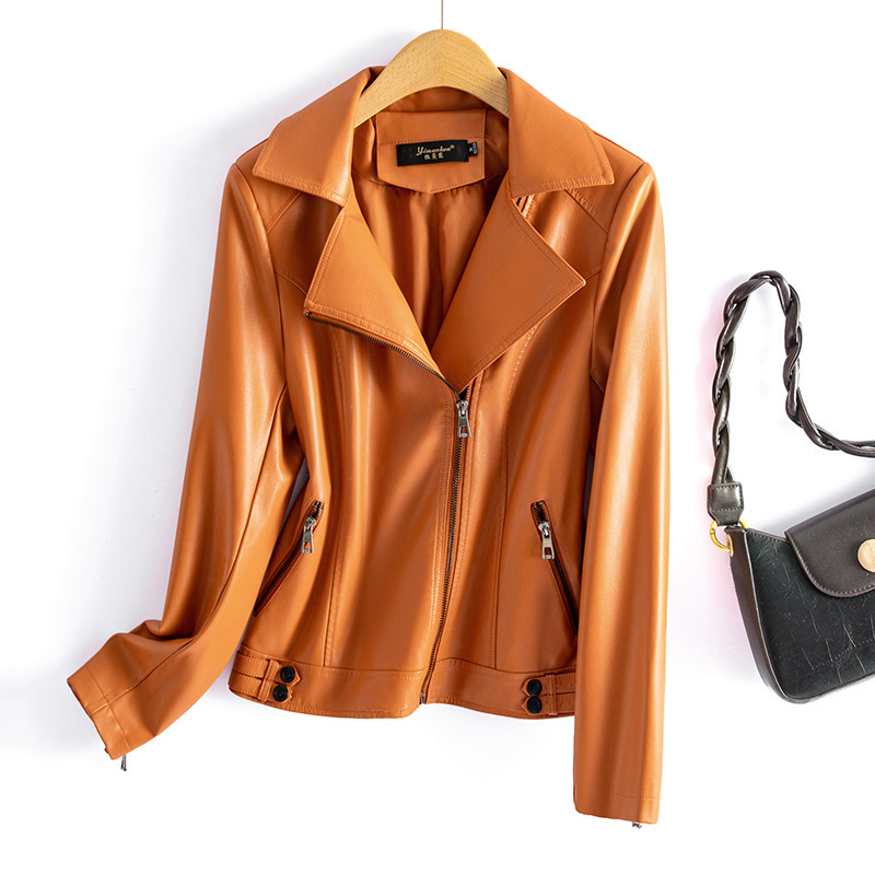 2026 New Style Short Genuine Leather Motorcycle Jacket for Women, Slim Fit High-Waisted Pu Leather Jacket for Spring and Autumn, Haining