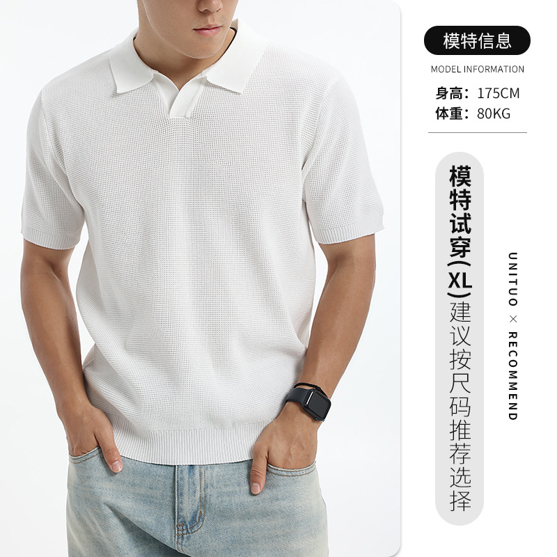 Cross-border hombre hielo polo americano cuello gaviota alto sentido de negocios casual camiseta de punto de manga corta camiseta superior hombre image 8