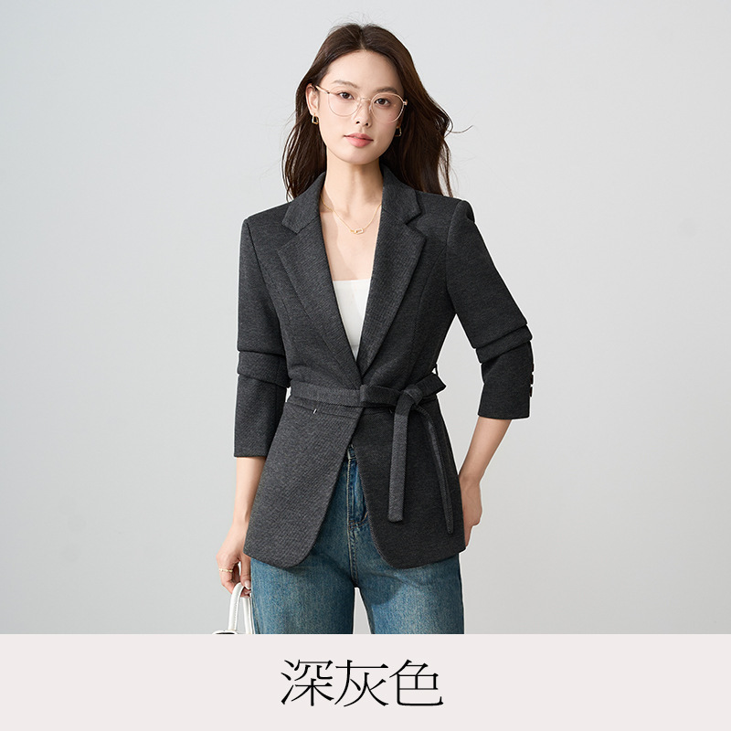 高级感系带收腰西装外套女2025秋季新款气质通勤修身显瘦西服上衣|undefined