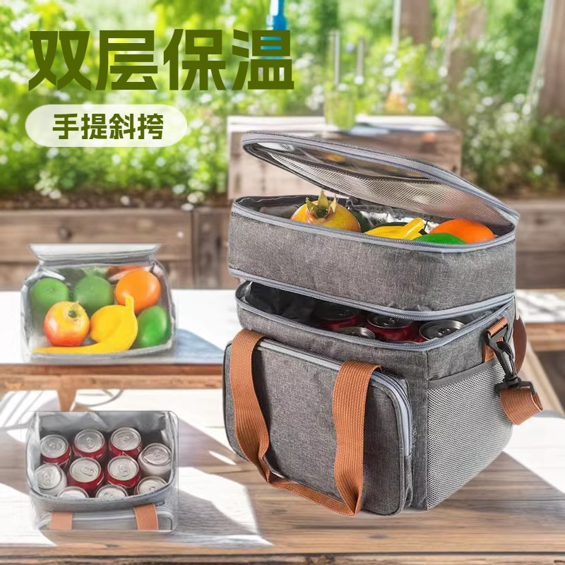 Nueva transfronteriza de doble capa bolsa térmica portátil crossbody bolsa de almuerzo bolsa de picnic al aire libre bolsa de hielo impermeable con arroz bolsa térmica