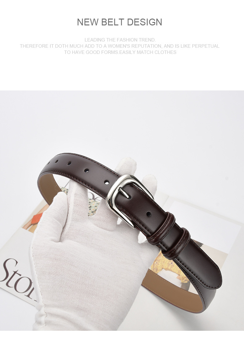 Casual Square Solid Color Two-layer Cowhide Alloy Leather Alloy Buckle Belt display picture 3