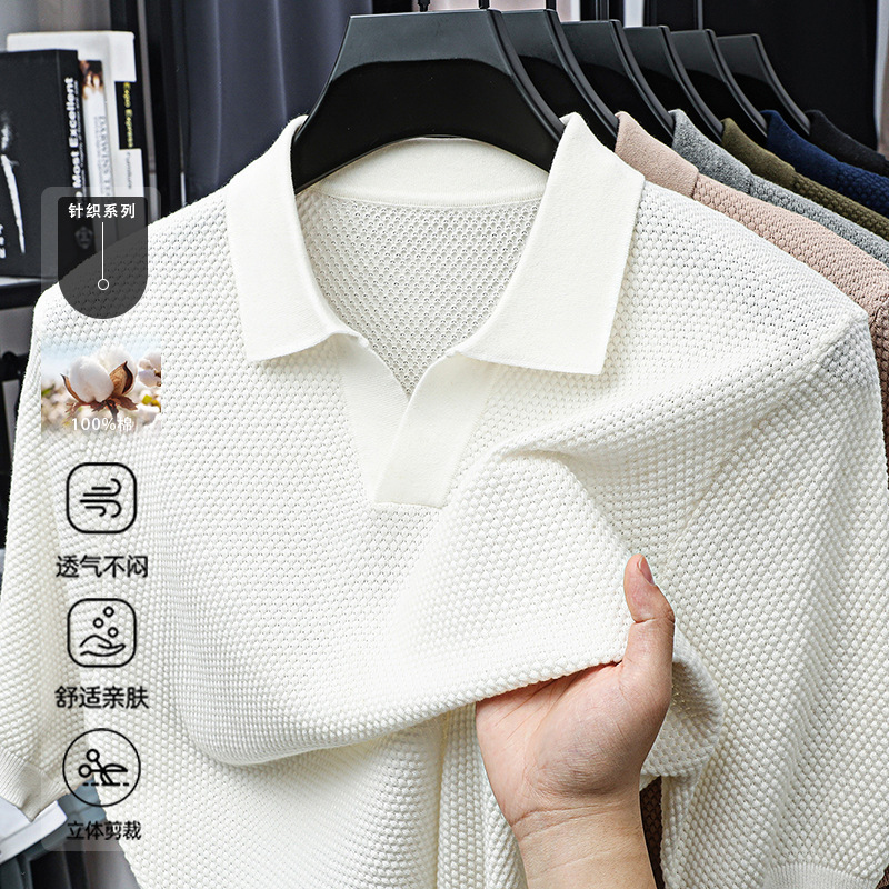 Algodón transfronterizo camiseta polo de manga corta hombre camiseta de punto de cuello en V casual base universal camiseta de hombre de manga corta T-shirt