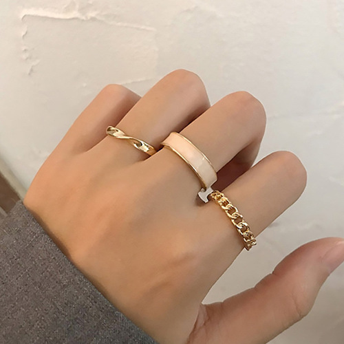 Fashion plain ring three-piece set combination personalized ins trendy cold style open adjustable index finger ring for women