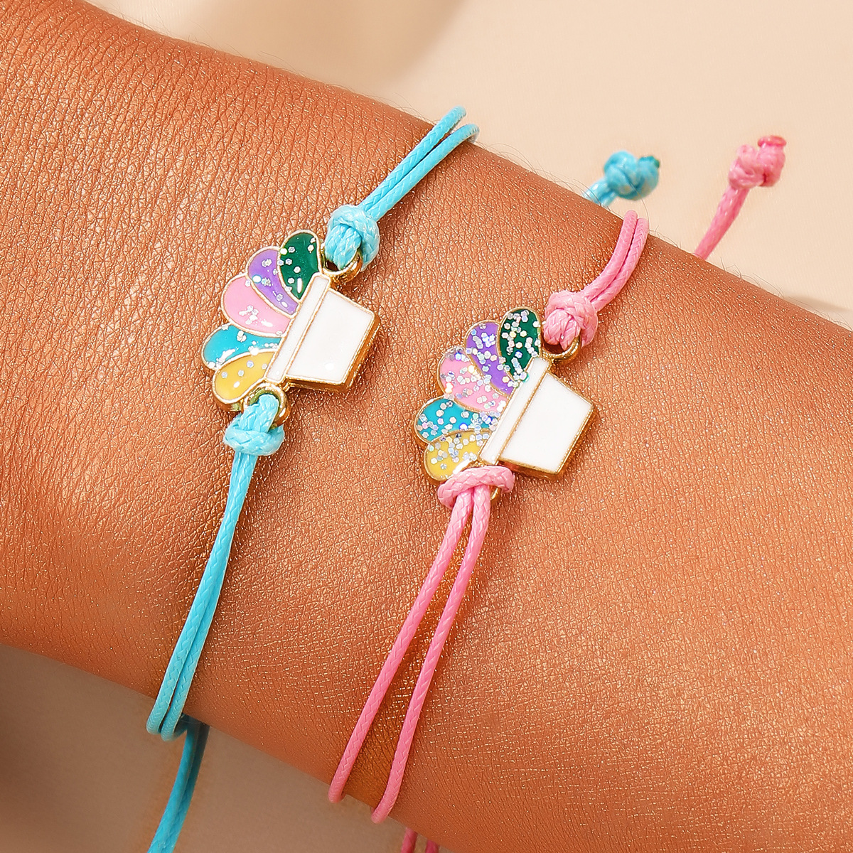 Cross-border Two-person Cute Car Stitching Girlfriend Bracelet Good Friend Student Children Handmade Handmade Hand Rope
