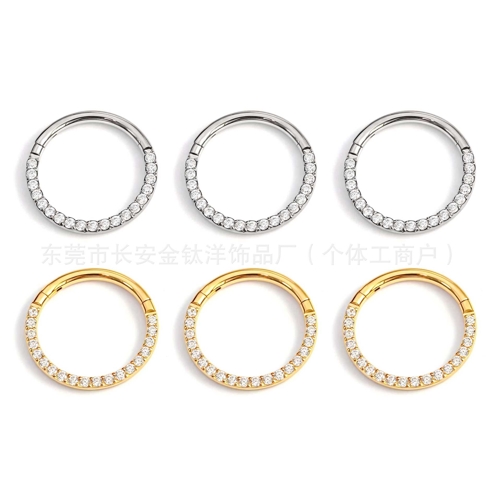 F136 Titanium Half-Studded Diamond Closed Ring Seamless Hoop Earrings Nose Ring Lip Ring Piercing Jewelry detail image 8
