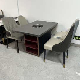 适用海底捞轻奢无烟净化岩板烤涮桌火锅自助店桌椅桌腿菜架一体桌