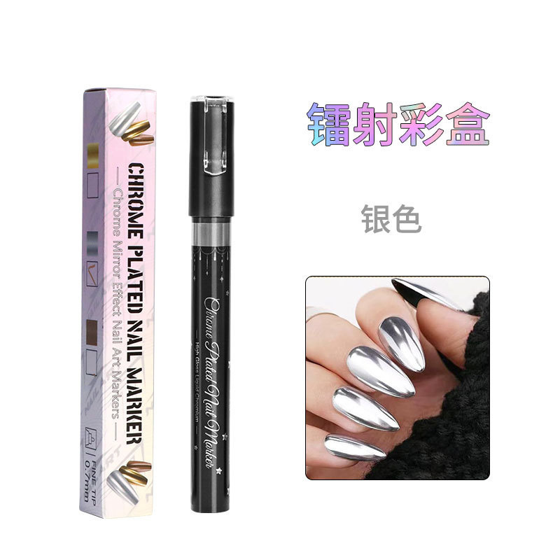 Cruz-frontera uñas arte graffiti pluma cromado espejo de metal marcador pintura flor gancho oro y plata pintado uñas arte pluma