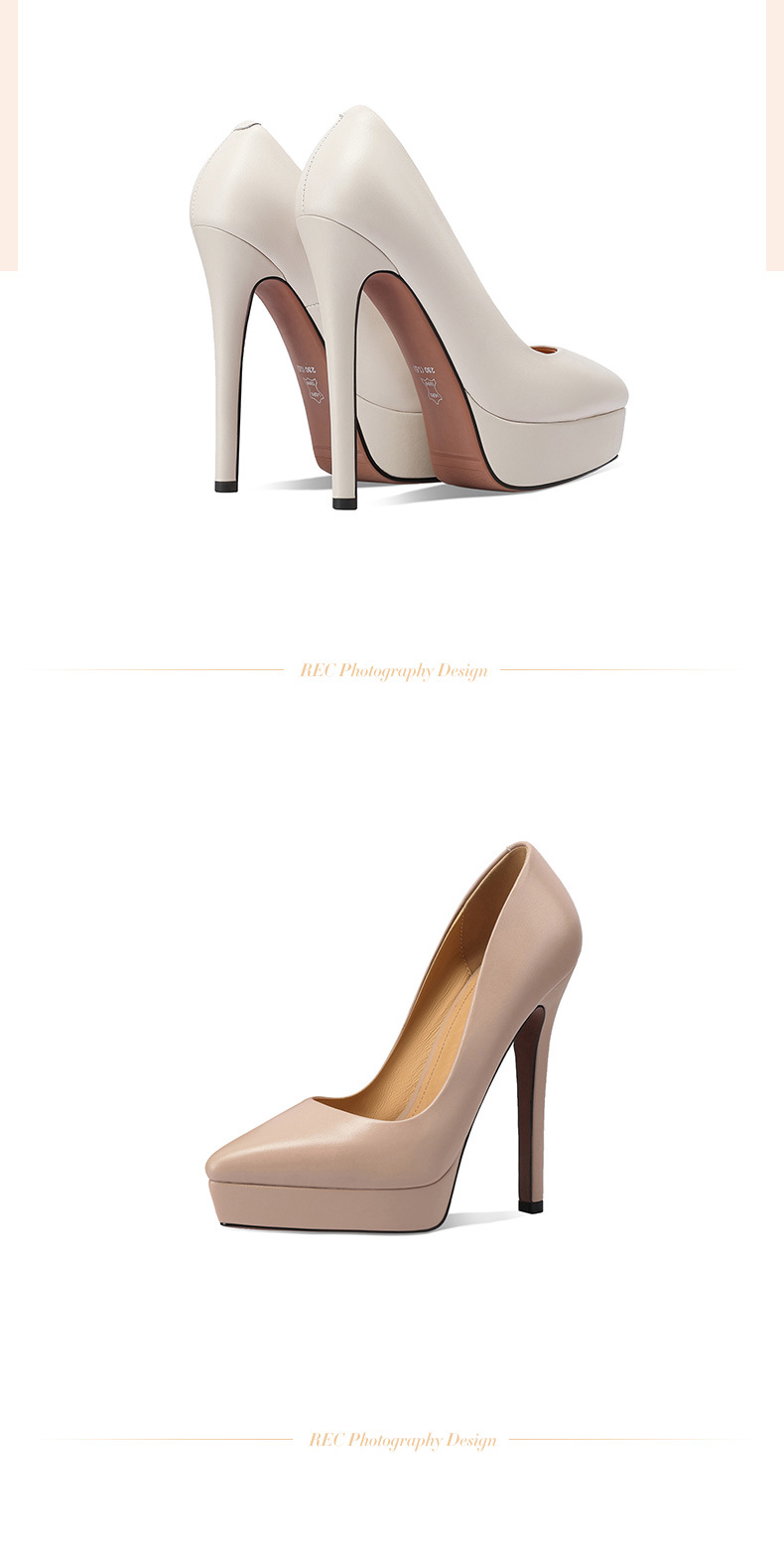 Giày cao gót nữ mũi nhọn da thật gót siêu cao 14 cm đế platform — Màu nude 10CM chi tiết 7