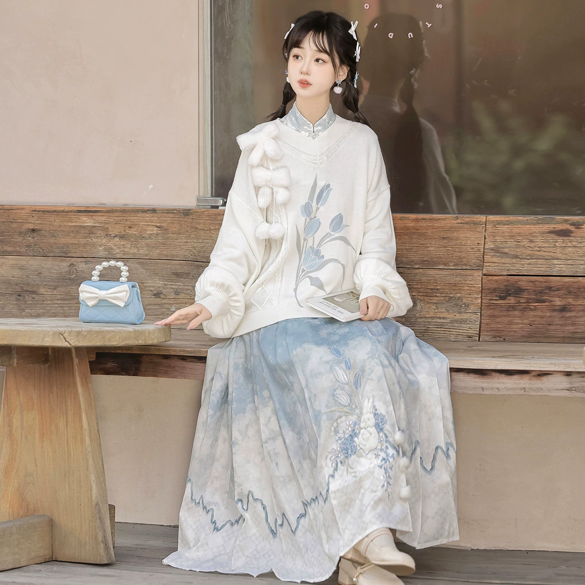 Оригинальный дизайн Yimengge: комплект женского национального костюма Ханьфу в новом китайском стиле с цветами и кроликом, модель 9457