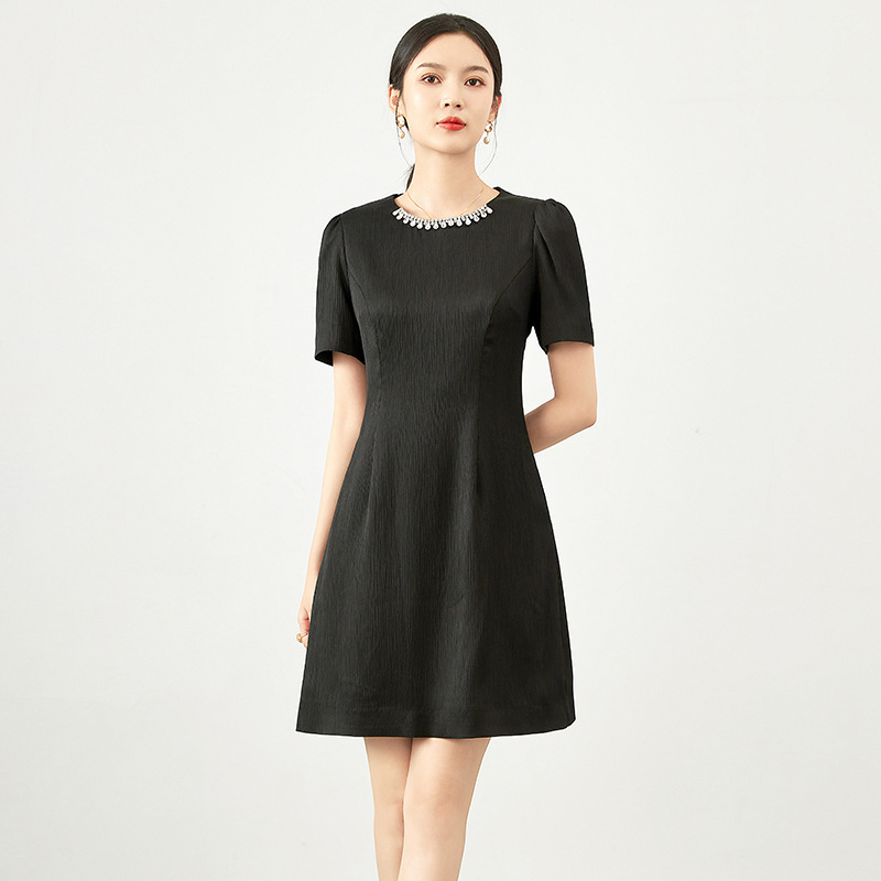 Đầm suông nữ midi mùa hè tay ngắn — 2415306 - Đen chi tiết 10