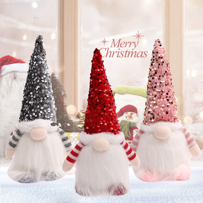 New Christmas Decorative Supplies Hot Selling Cross-Border Sequin Hats Faceless Dolls Dolls Gift Ornaments Cartoon Fabrics