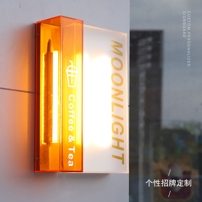 Factory direct price, ins-grade frosted dual-color acrylic lightbox, signboard, advertising board, doorplate, fully illuminated LED light.