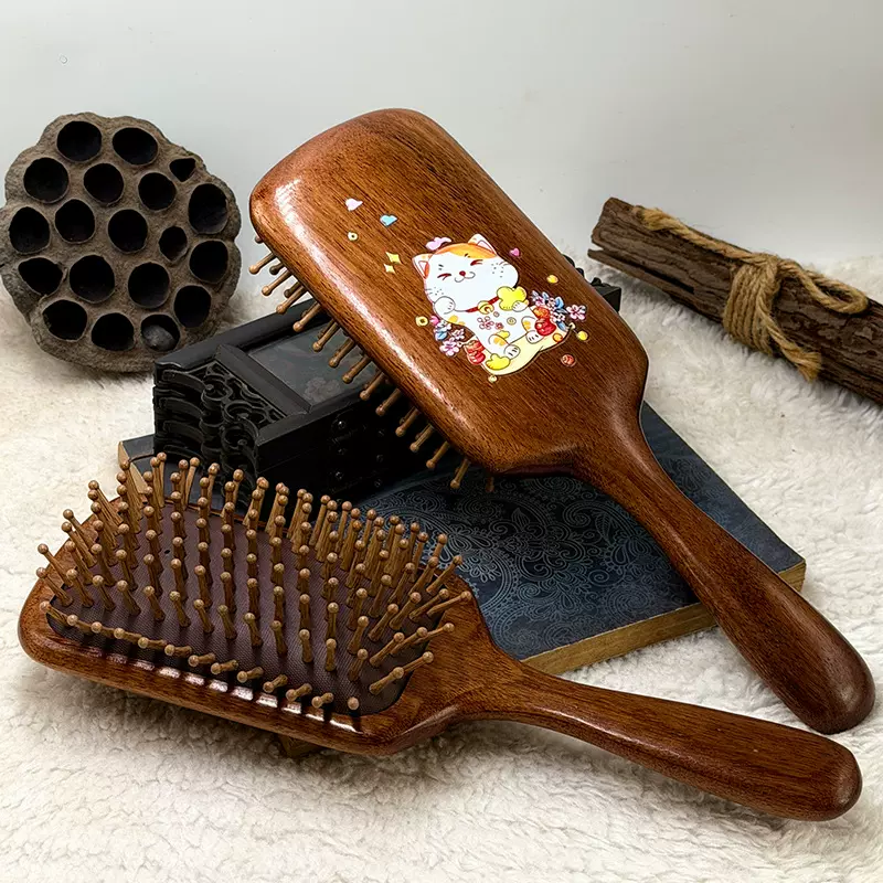 檀木大方头部经络按摩气垫梳椭圆蓬松气囊梳实木美发梳子一件起批