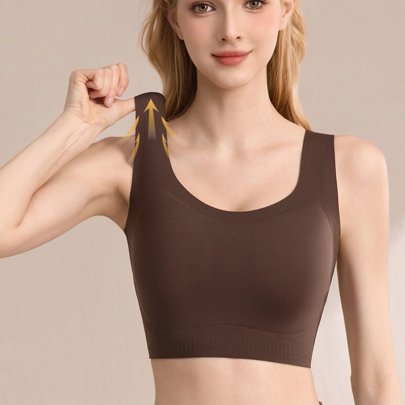 Autumn and winter style, large bust slimming, warm, seamless, plus-size corset bra with fixed cups, one-piece tank top, no underwire, push-up