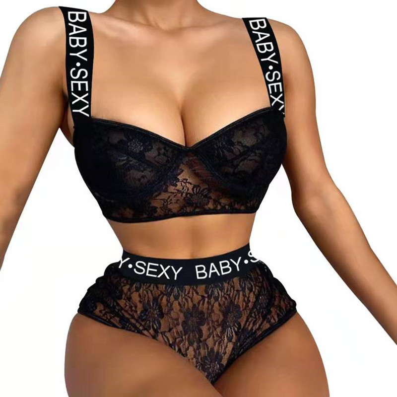 Sexy lingerie black lace see-through tem...