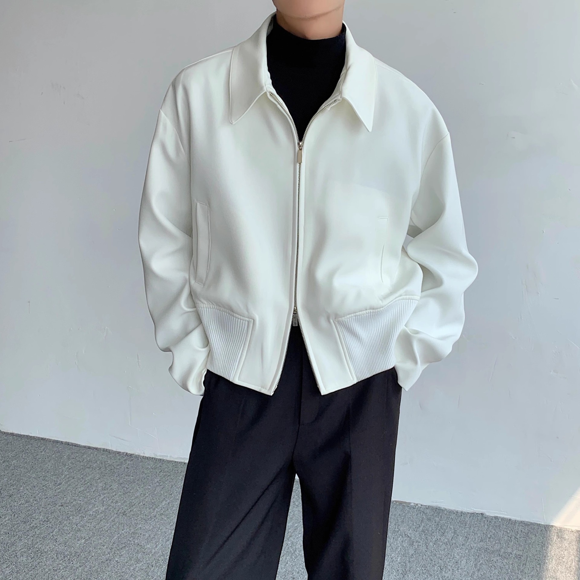 Casual Solid Color Lapel Jacket, Loose And Trendy Short Silhouette Versatile Jacket_voghion.com