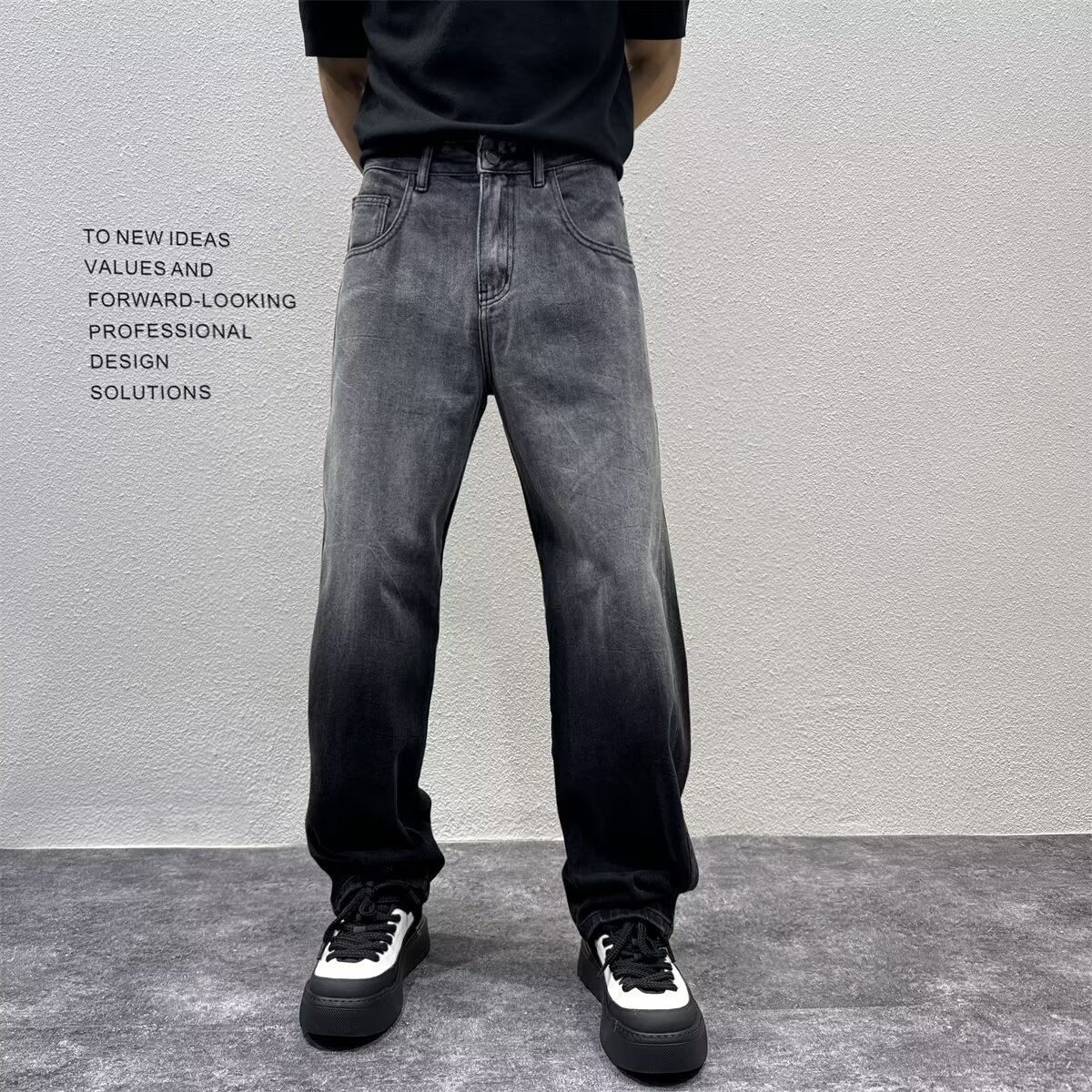 Gradient Distressed Jeans for Men 2023 Spring and Summer Loose High Street Hong Kong Style Pants Trendy Brand Straight Wide Leg Pants