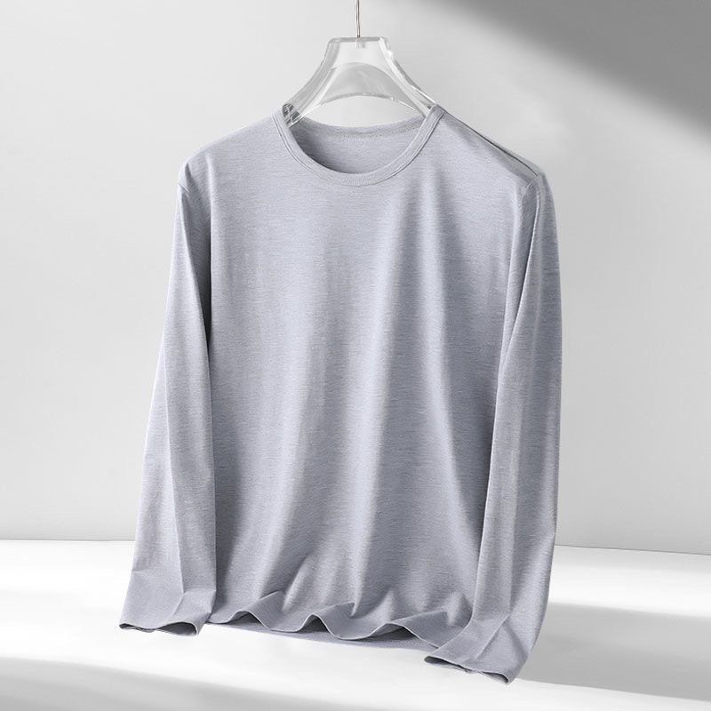 Camiseta de manga larga de color sólido para hombres primavera y otoño casual delgada camiseta de base de cuello redondo para estudiantes adolescentes en ropa T chicas