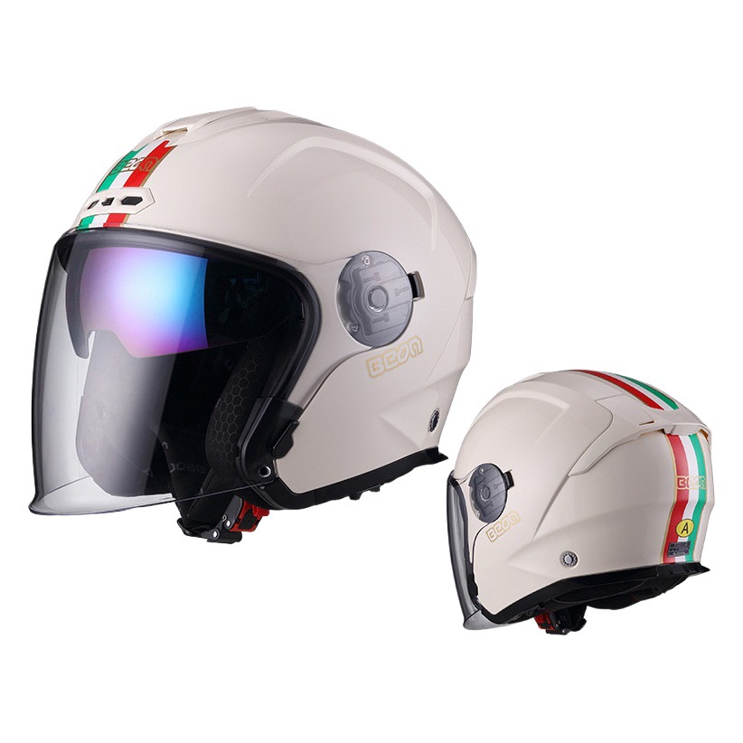 BEON doble lente tres cuartos casco de la motocicleta coche eléctrico medio casco otoño e invierno cálido casco unisex