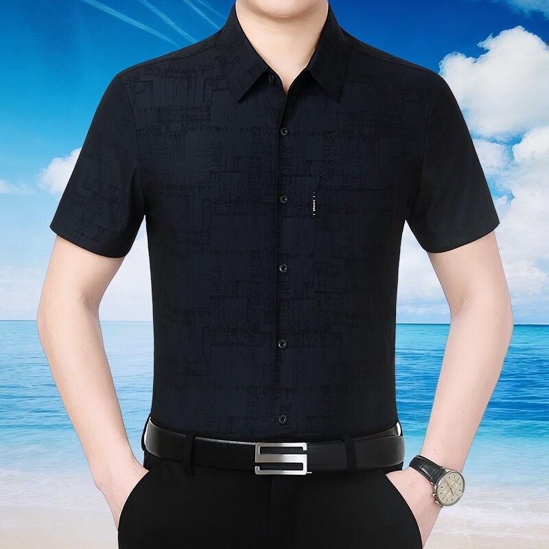 High-End Mulberry Silk Short-Sleeved Shirt for Men, Summer High-End Light Luxury Non-Iron Polo Collar Middle-Aged Business Solid Color Shirt High-End Mulberry Silk Short-Sleeved Shirt for Men, Summer High-End Light Luxury Non-Iron Polo Collar Middle-Aged Business Solid Color Shirt