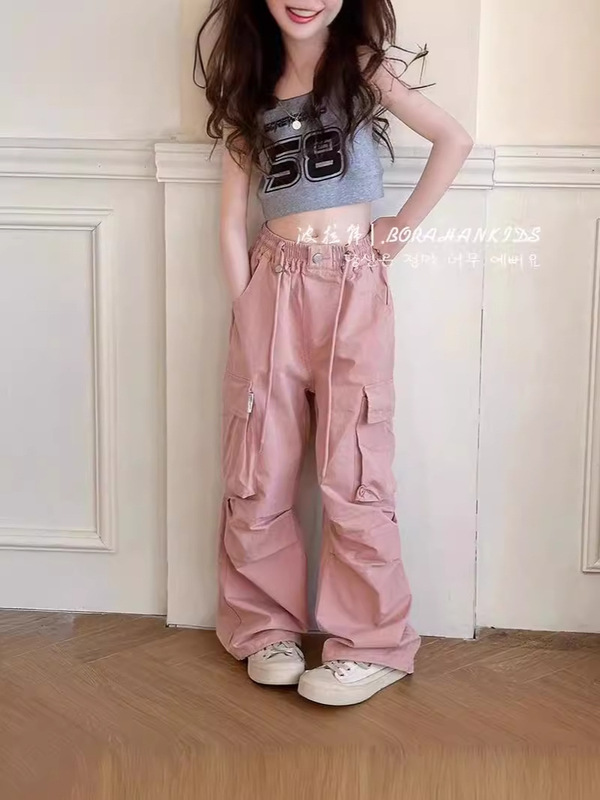 女の子の洋気工装直筒長ズボン2025夏の新型児童工装長ズボン大ポケット設計工装ズボン|undefined